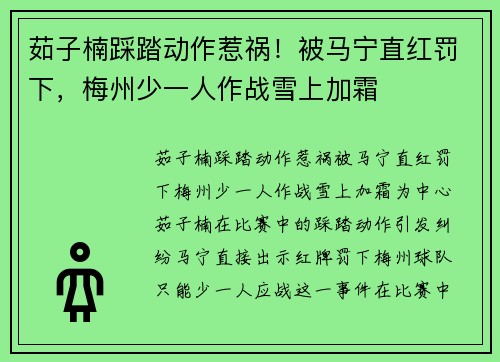 茹子楠踩踏动作惹祸！被马宁直红罚下，梅州少一人作战雪上加霜